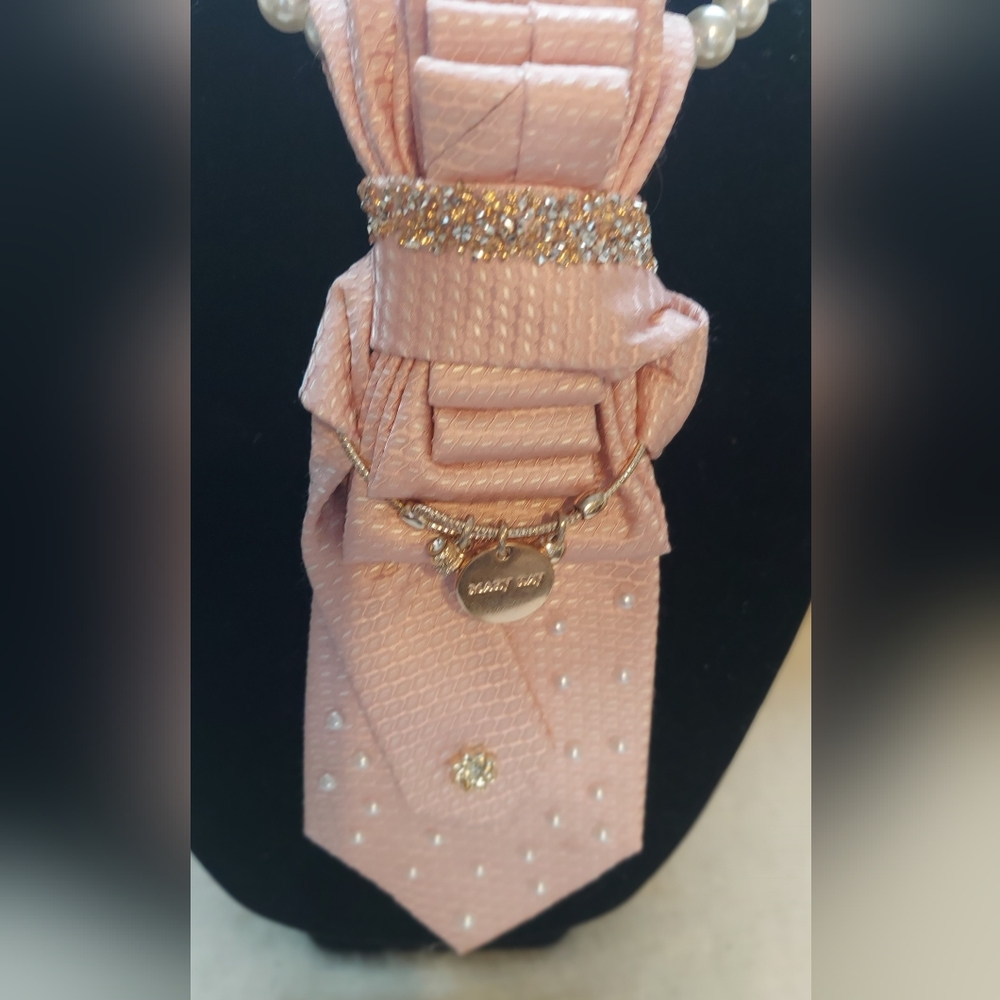 Nine West Blush Pink Decorative Women's Tie with Gold Charm and Pearls
